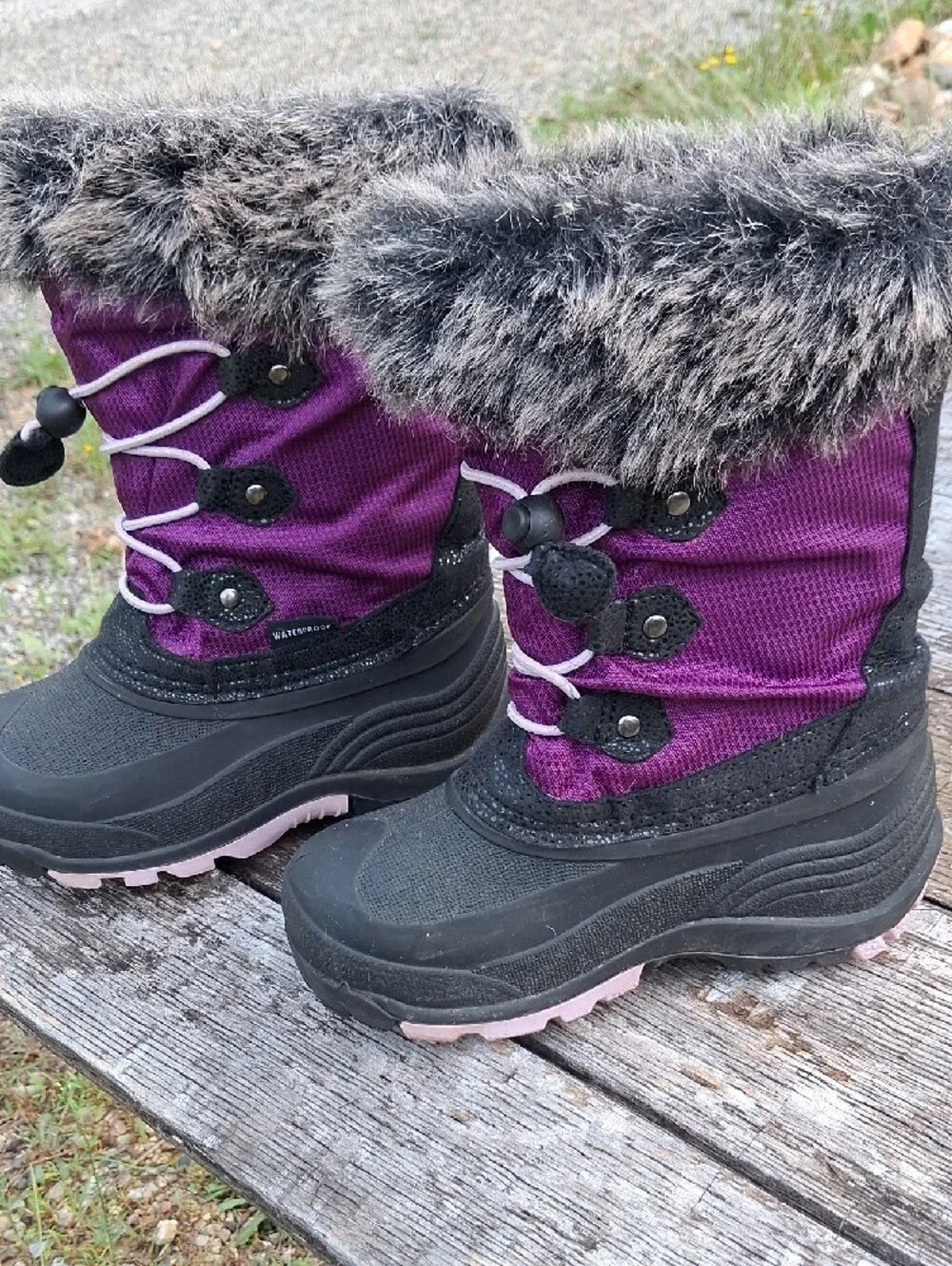 Kamik Kids Purple and Black Winter Boots with Faux Fur Trim
